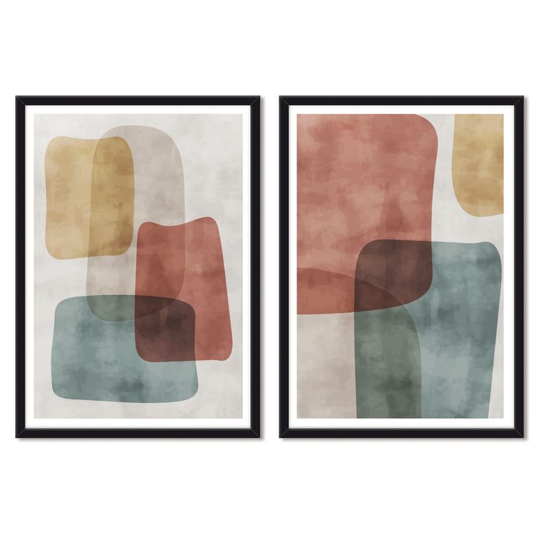 ALCUADRADO - Cuadros Set Dobles Abstracto Piedras Negro Alcuadrado