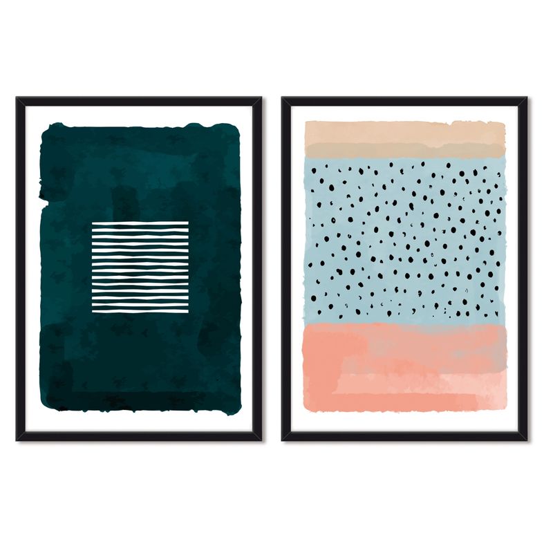 ALCUADRADO - Cuadros Set Dobles Abstracto Petroleo Lluvia Negro Alcuadrado