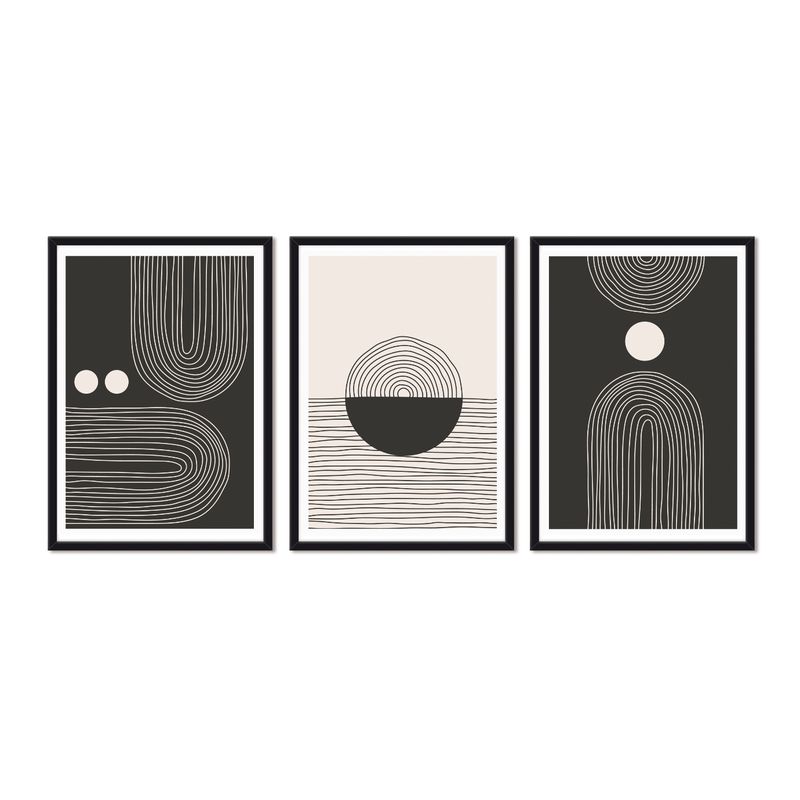 ALCUADRADO - Cuadros Set Triple Trio Minimal Negro Alcuadrado