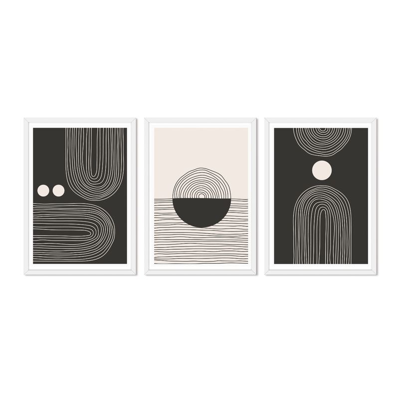 ALCUADRADO - Cuadros Set Triple Trio Minimal Blanco Alcuadrado