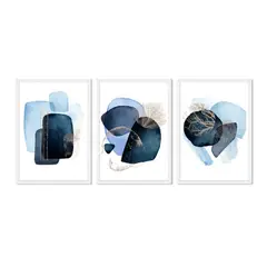 ALCUADRADO - Cuadros Set Triple Abstracto Azul Blanco