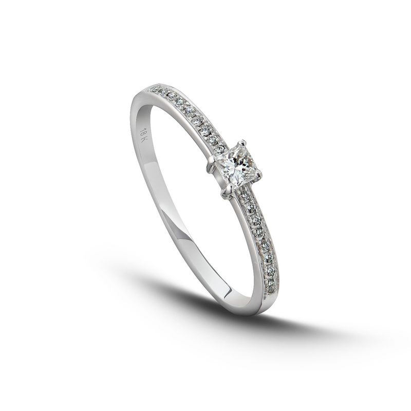 MIA JOYAS - Anillo Compromiso Solitario Pavé Oro 18K con Diamantes