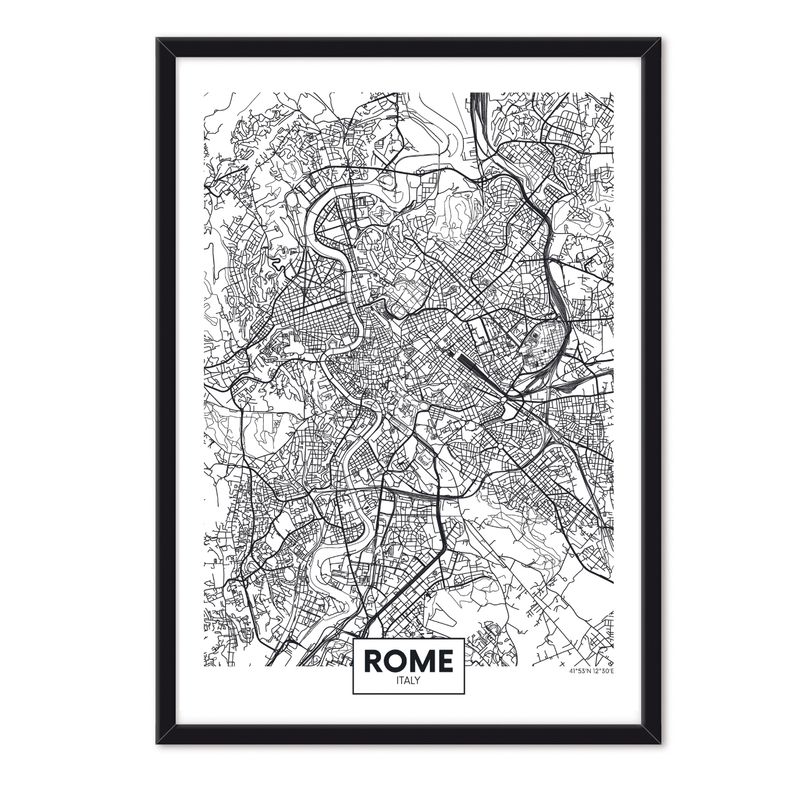 ALCUADRADO - Cuadro Individual Mapa Roma Negro Alcuadrado