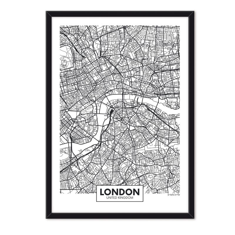 ALCUADRADO - Cuadro Individual Mapa Londres Negro Alcuadrado