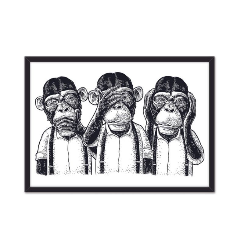 ALCUADRADO - Cuadro individual Monkey por Tres  Negro Alcuadrado