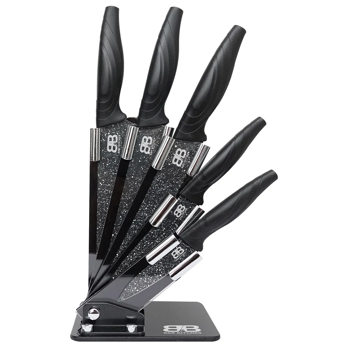 BYB - Juego de cuchillos 5 piezas + atril acrilico