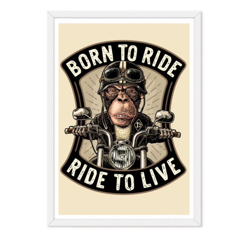 ALCUADRADO - Cuadro individual Monkey Moto Blanco Alcuadrado