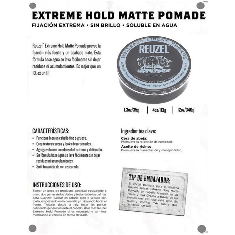 REUZEL - Reuzel Pomada Extreme Hold Matte 35g Para Peinar