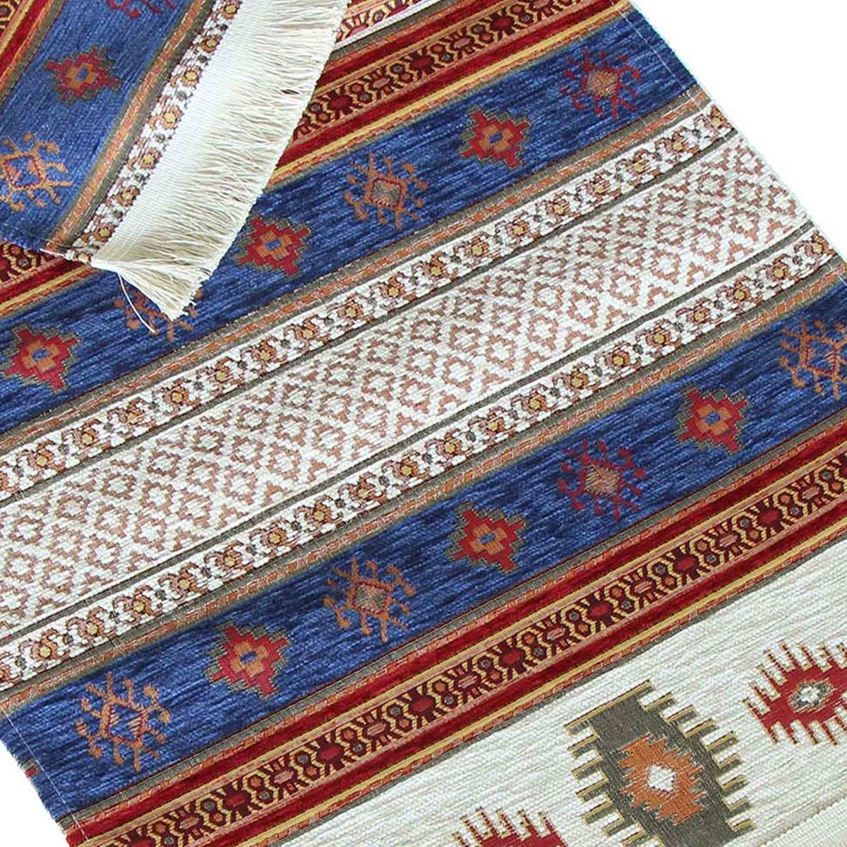 TURKUAZ - Camino de mesa 2 m kilim azul y beige