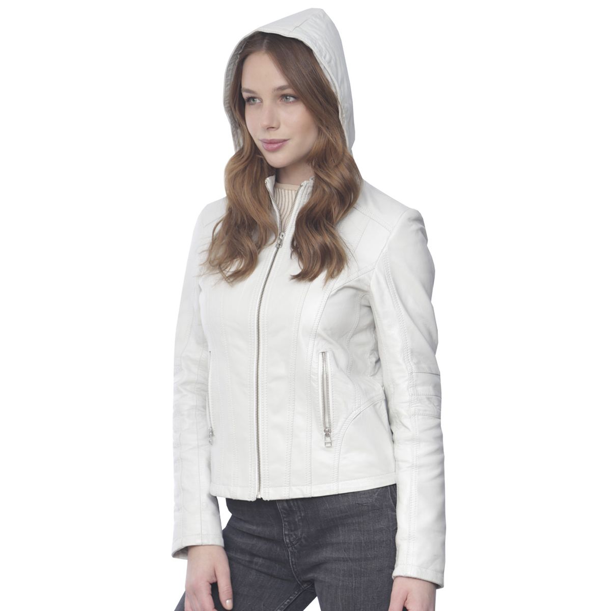 TODOPIEL - Chaqueta de Cuero Mujer Blanco Todopiel