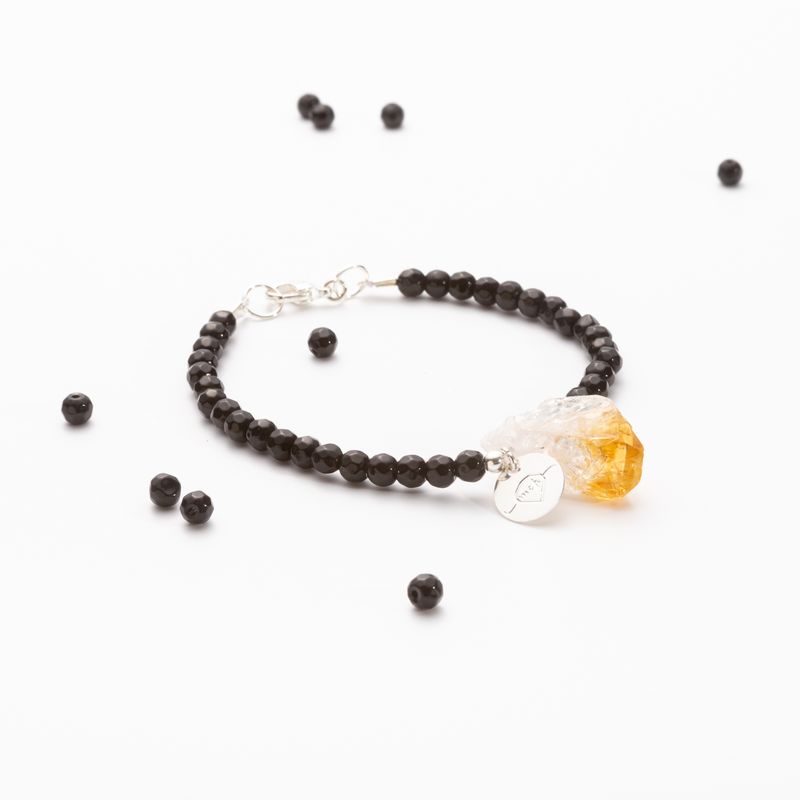 MCPTIENDATALLER - Pulsera de ágatas negra y colgante citrino