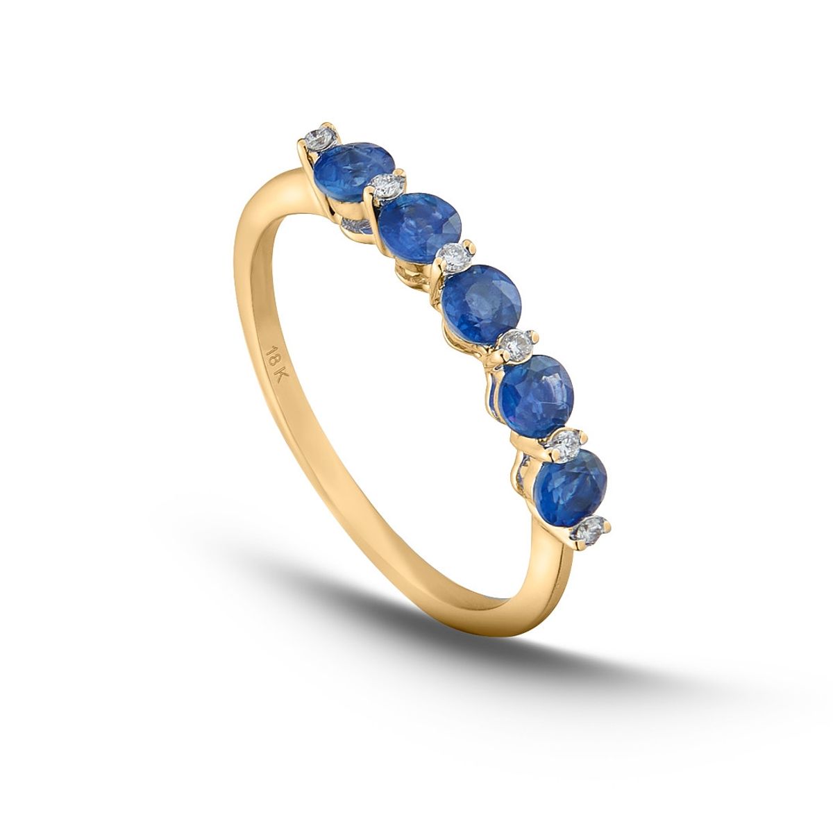 MIA JOYAS - Anillo Compromiso Medio Cintillo Oro Amarillo 18K con Diamantes y Zafiros