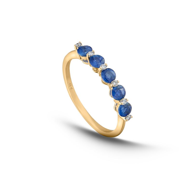 MIA JOYAS - Anillo Compromiso Medio Cintillo Oro Amarillo 18K con Diamantes y Zafiros