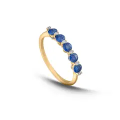 MIA JOYAS - Anillo Compromiso Medio Cintillo Oro Amarillo 18K con Diamantes y Zafiros