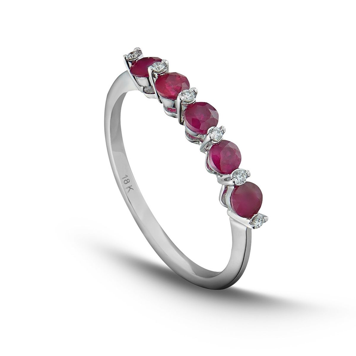 MIA JOYAS - Anillo Compromiso Medio Cintillo Oro 18K con Diamantes y Rubíes