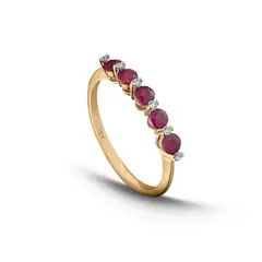 MIA JOYAS - Anillo Compromiso Medio Cintillo Oro 18K con Diamantes y Rubíes