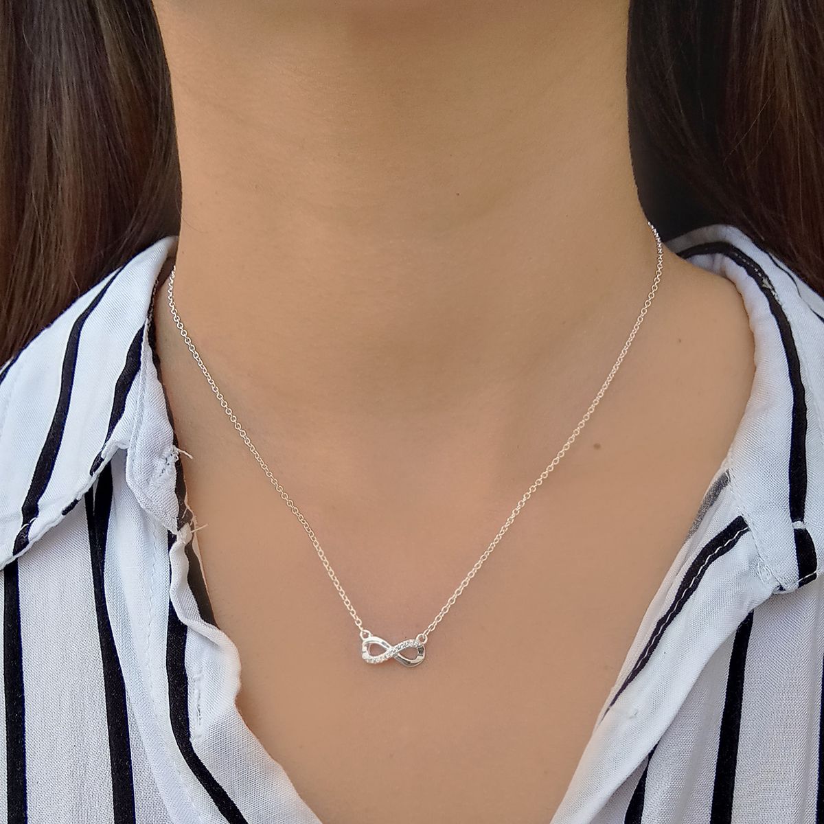 ANDREA COGGIOLA JOYAS - Collar Infinito Circón 45cm Plata Fina 925