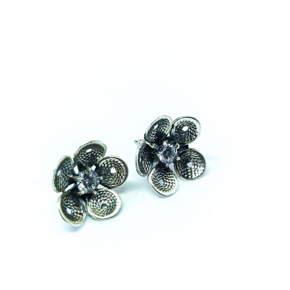 MOR JOYAS - Aro Plata Ley 925 Flor Zircon Cinco Petalos