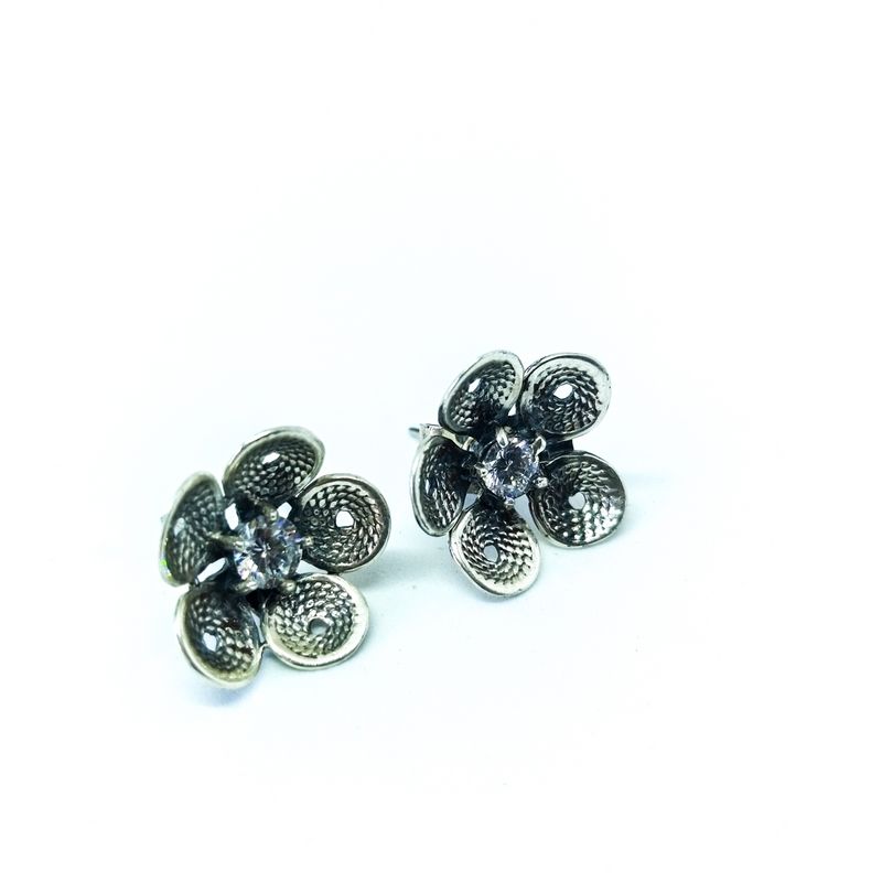 MOR JOYAS - Aro Plata Ley 925 Flor Zircon Cinco Petalos