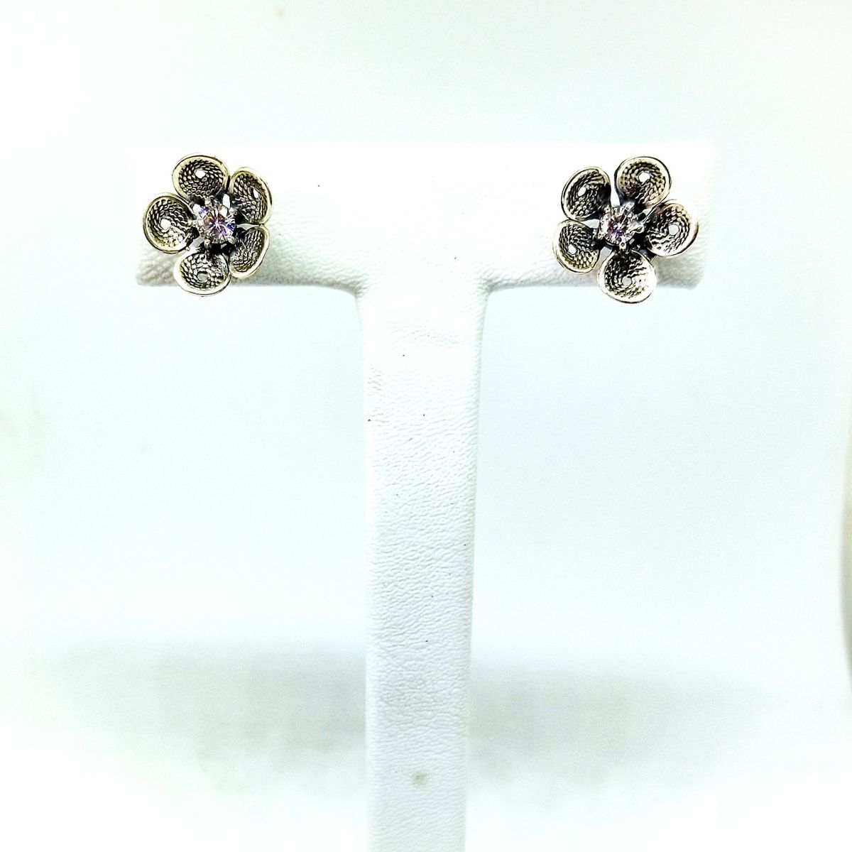 MOR JOYAS - Aro Plata Ley 925 Flor Zircon Cinco Petalos