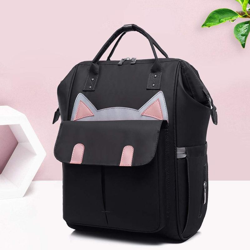 GENERICO - Mochila Maternal Bolso Pañalera Mamá Bebé Diseño Gatitos negra