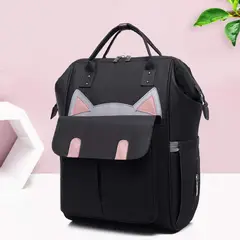 GENERICO - Mochila Maternal Bolso Pañalera Mamá Bebé Diseño Gatitos negra