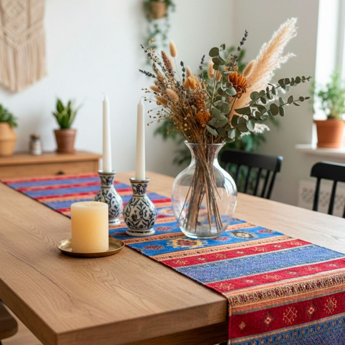 TURKUAZ - Camino de mesa 2 m kilim azul y rojo - Mantel turquía - Boho