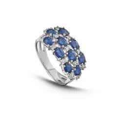MIA JOYAS - Anillo Compromiso Oro Blanco 18K con Diamantes y Zafiros