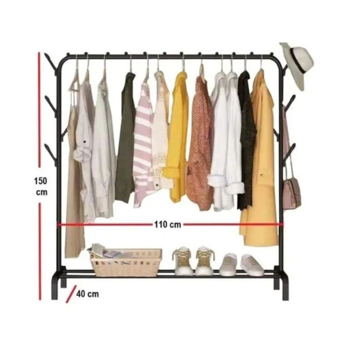 GENERICO - Perchero Metalico De Una Sola Barra Negro 35 KG