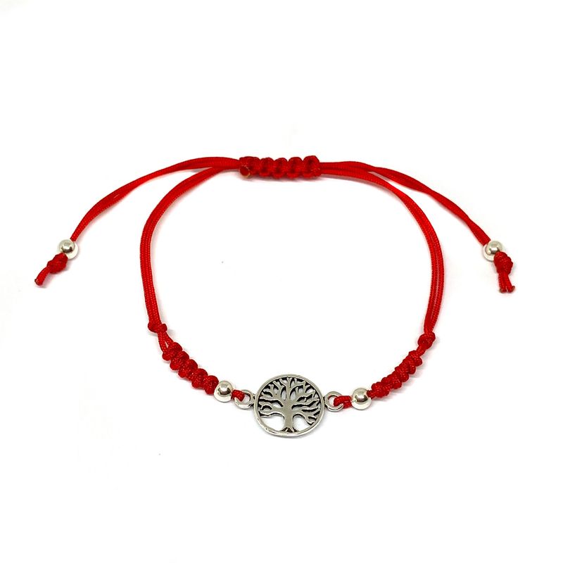 ANDREA COGGIOLA JOYAS - Pulsera Ajustable Cordón Rojo Árbol De La Vida Plata Fina 925