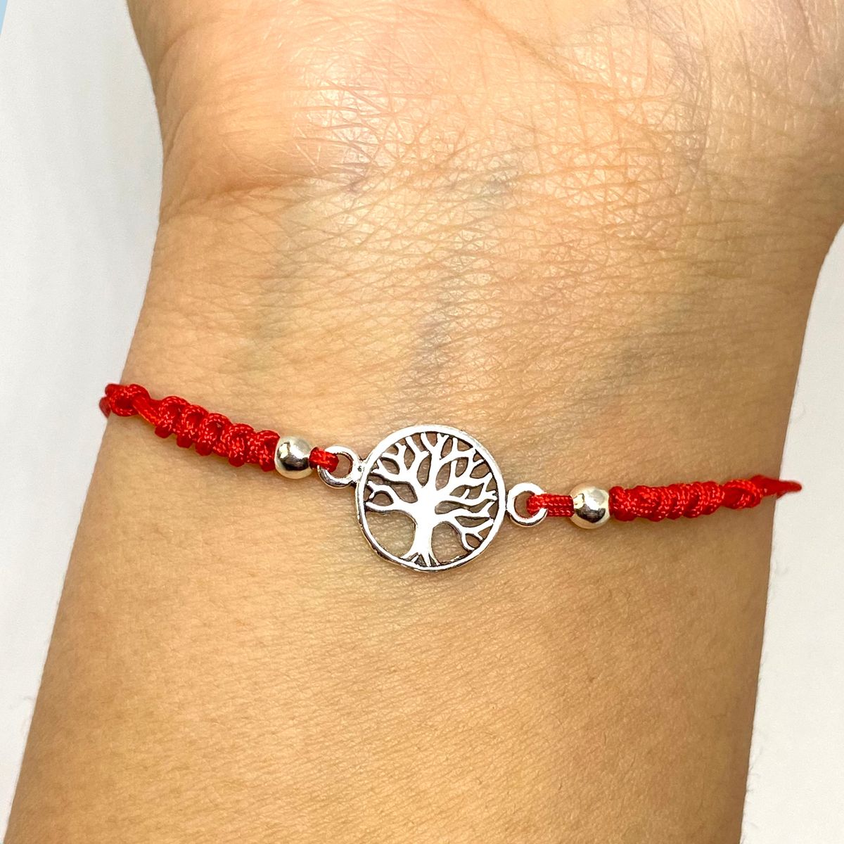 COGGIOLA - Pulsera Ajustable Cordón Rojo Árbol De La Vida Plata Fina 925