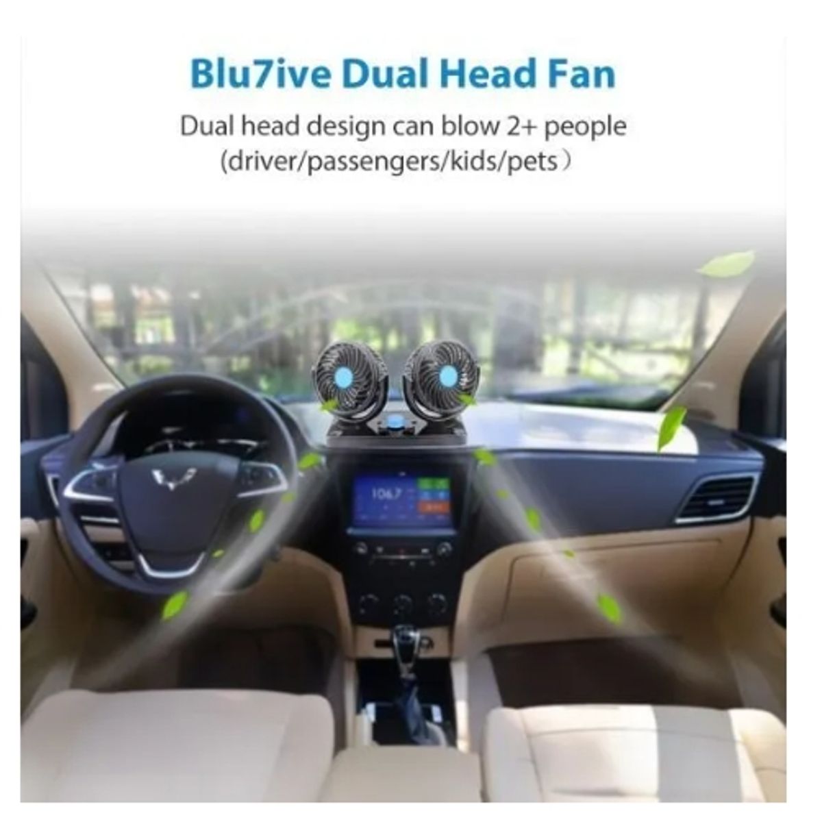 GENERICO - Mini Ventilador Doble Para Auto 12v Interior 360º Portátil