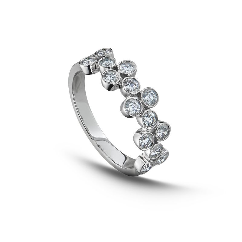 MIA JOYAS - Anillo Compromiso Medio Cintillo Oro Blanco 18K con Diamantes