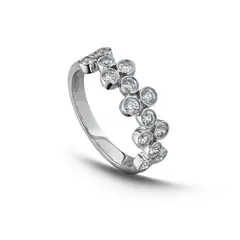 MIA JOYAS - Anillo Compromiso Medio Cintillo Oro Blanco 18K con Diamantes