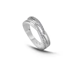 MIA JOYAS - Anillo Compromiso Medio Cintillo Oro Blanco 18K con Diamantes