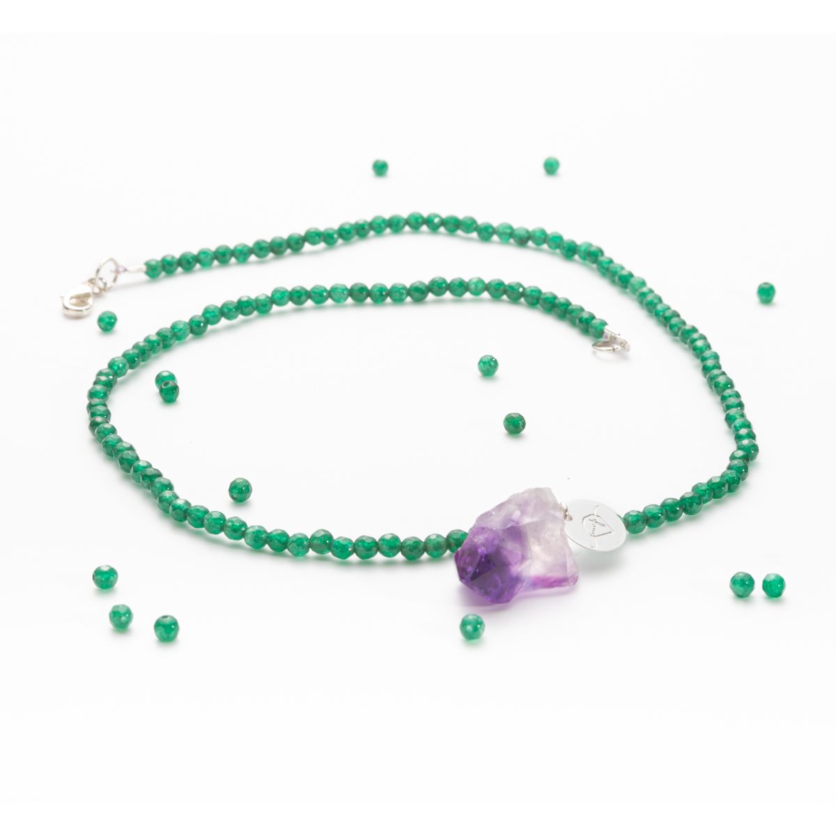 MCPTIENDATALLER - Collar de ágatas verde y colgante amatista