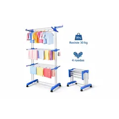 GENERICO - Tendedero Plegable 3 Niveles 6 Alas con Ruedas Colgador Armable Resistente 30k Interior y Terraza