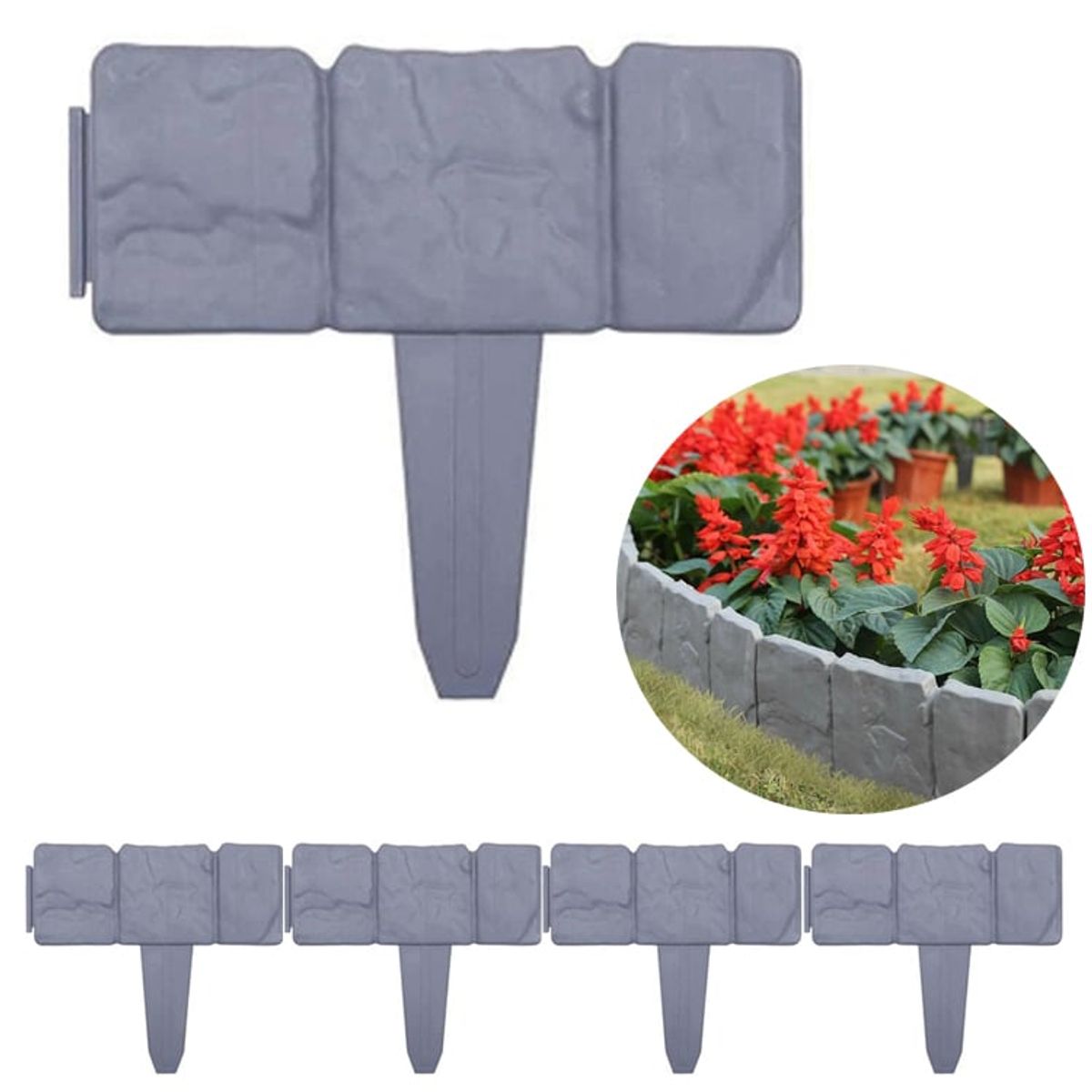 MIABU - Valla Jardín reja estacas borde diseño piedras 1.20 mts