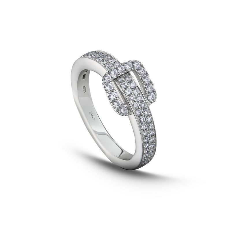 MIA JOYAS - Anillo Compromiso Medio Cintillo Oro Blanco 18K con Diamantes