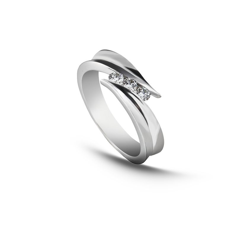 MIA JOYAS - Anillo Compromiso Tres Piedras Oro Blanco 18K con Diamantes