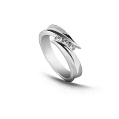 MIA JOYAS - Anillo Compromiso Tres Piedras Oro Blanco 18K con Diamantes