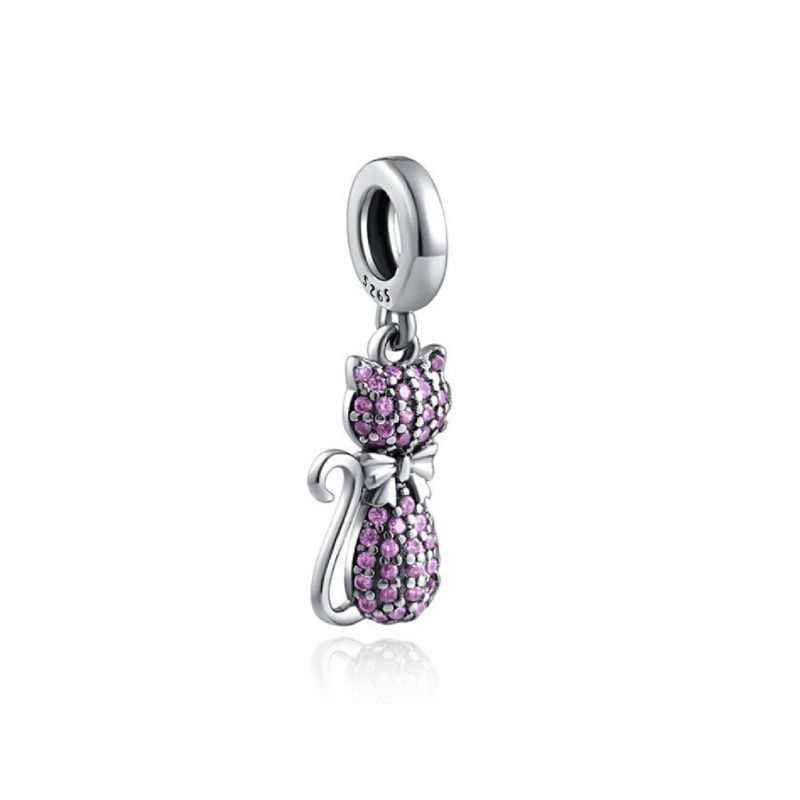 SILVER HEART - Charm Gatita Circones Rosados en Plata Fina 925 SILVER HEART