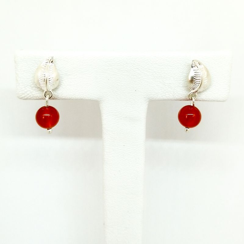 MOR JOYAS - Aro Colgante Plata Ley 925 / Hojita Agata Roja