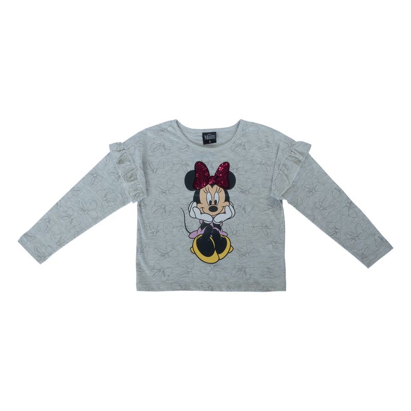 DISNEY - Polera Manga Larga Niña Minnie Hermosa Gris Disney