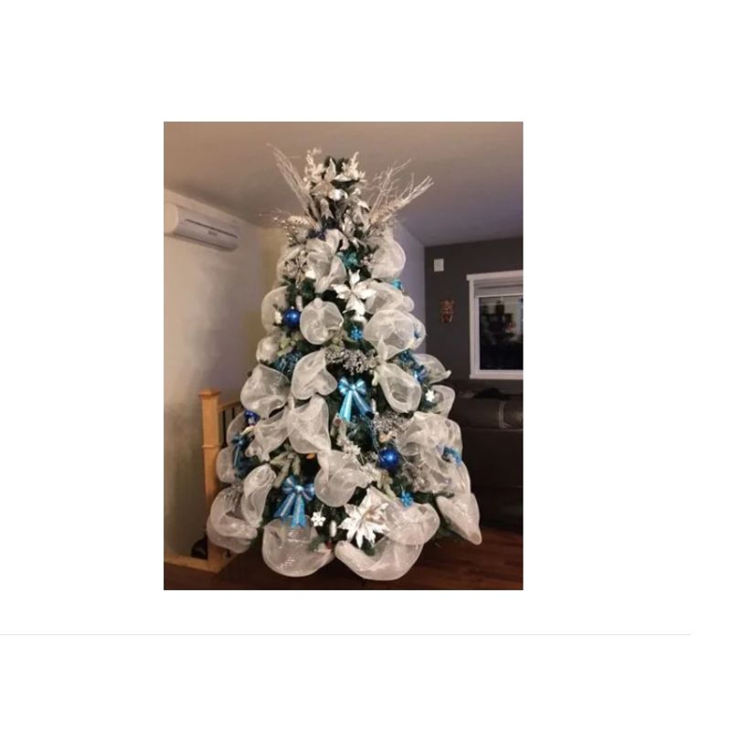 GENERICO - Malla Cinta Navidad Blanco Dorado 15Cm Decoración de Arbol