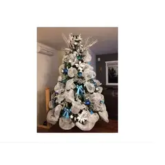 GENERICO - Malla Cinta Navidad Blanco Dorado 15Cm Decoración de Arbol