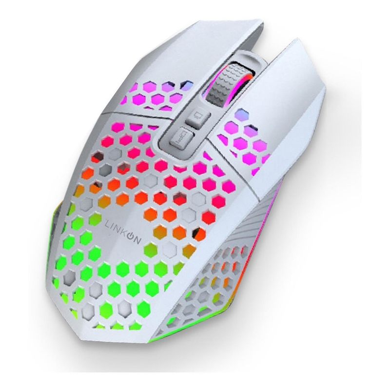 LINKON - Mouse Gamer Inalambrico Recargable Usb Windows Rgb - Blanco