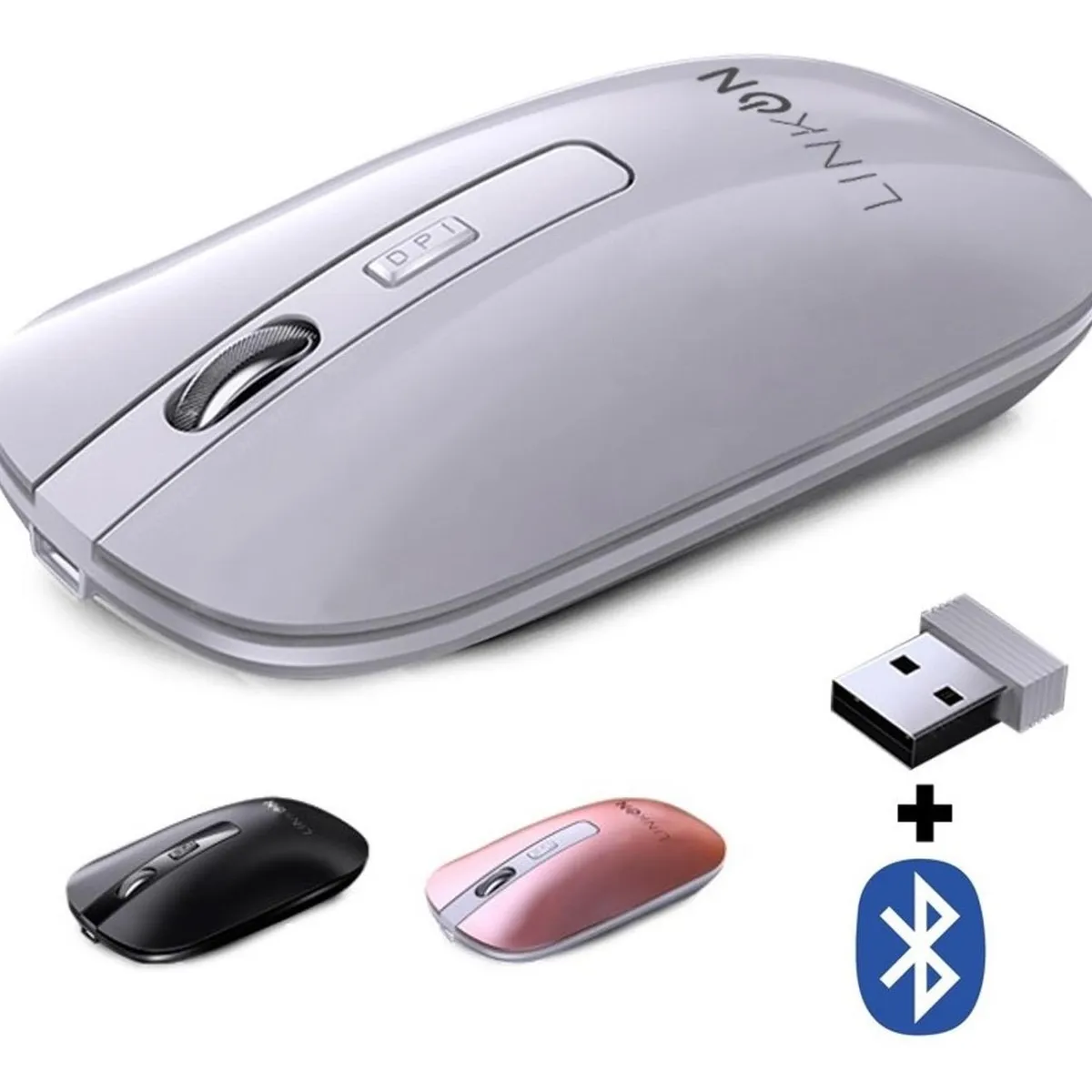 LINKON - Mouse Inalambrico Dual Bluetooth Usb Recargable Para Mac Win - Blanco