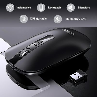 Imagen 2 del producto Mouse Inalambrico Dual Bluetooth Usb Recargable Para Mac Win - Negro