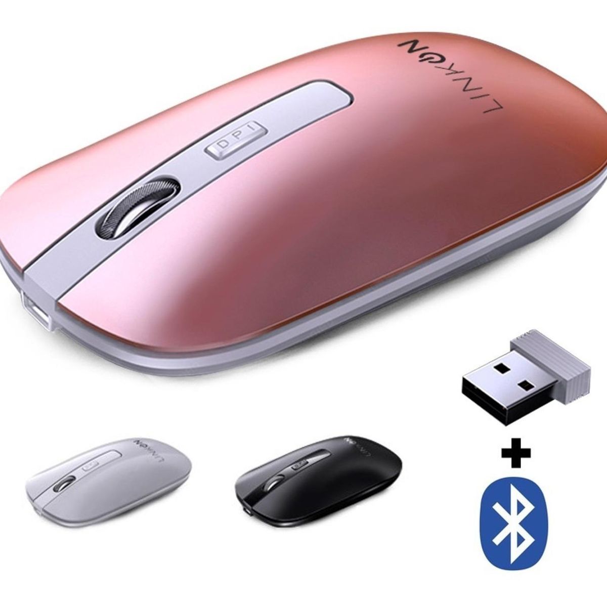 LINKON - Mouse Inalambrico Dual Bluetooth Usb Recargable Para Mac Win - Rosa